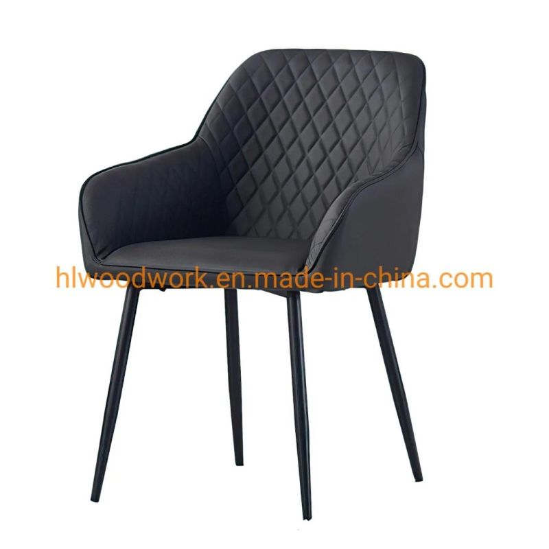 Hotel Furniture Modern PU Leather Upholstered Dining Room Furniture Chair Black Metal Legs Restaurant Luxury Dining Chair for Restaurant Dining Chair