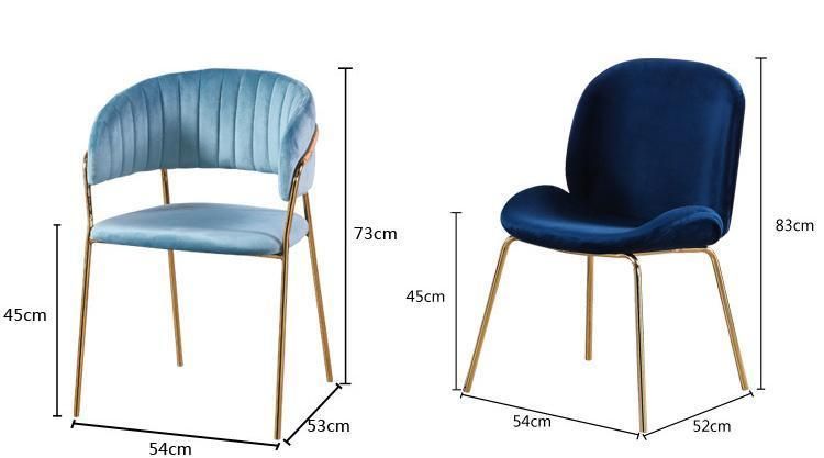 Modern Home Living Room Bedroom Furniture Rose Golden Steel Velvet Upholstered Armrest Dining Chair for Wedding