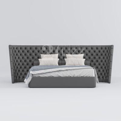 Commercial Style Nordic Simple Hotel Home Furniture Modern King Size Black Genuine Leather Bed