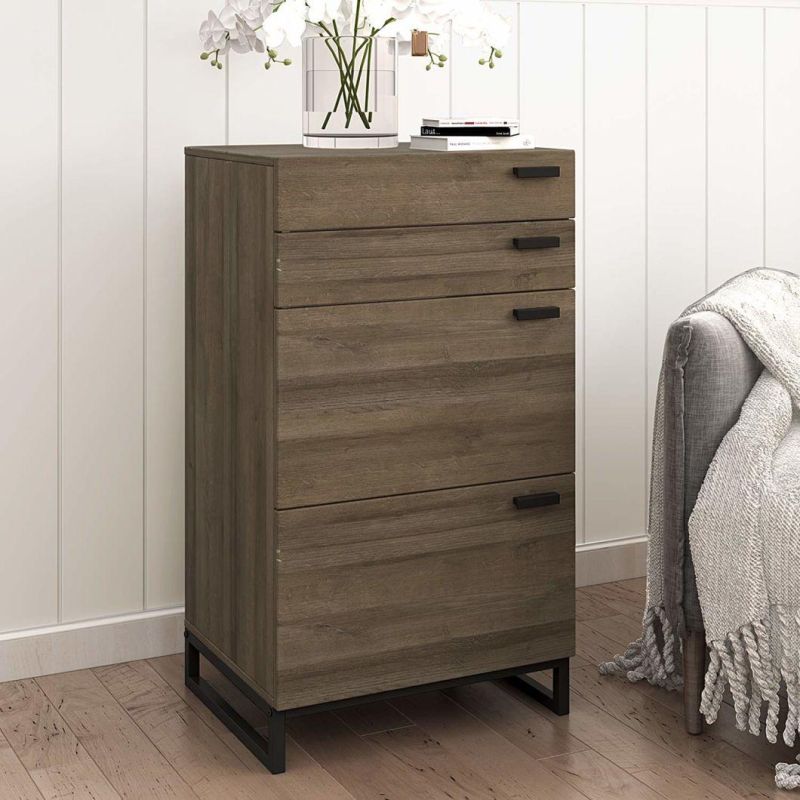 Classic Furniture 4 Drawer High Dresser, Drawer Chest, Storage Cabinet Sideboard with Steel Legs for Home Office