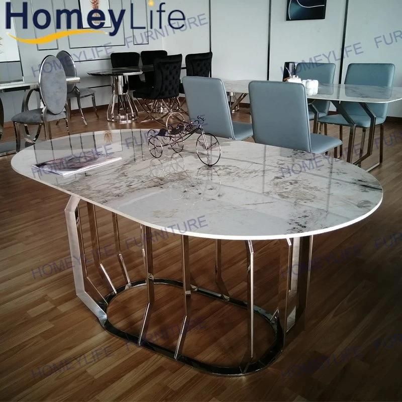 Oval Household Modern Style White Grey Foshan Factory Marble Dining Table Furniture