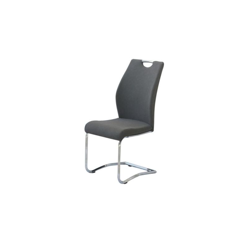 Hot Selling Home Furniture PU Matt Leather Black Dining Chair with Chrome Leg