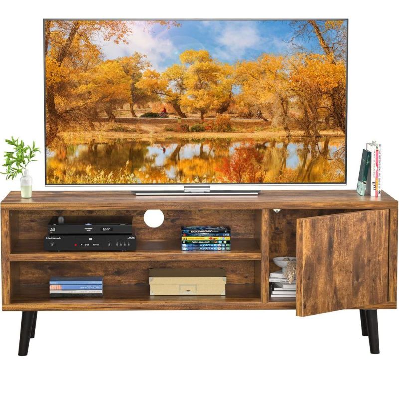 TV Stand for 55 Inch TV with Storage, Retro TV Console Table Wood TV Stand for Media Cable Box Gaming Consoles