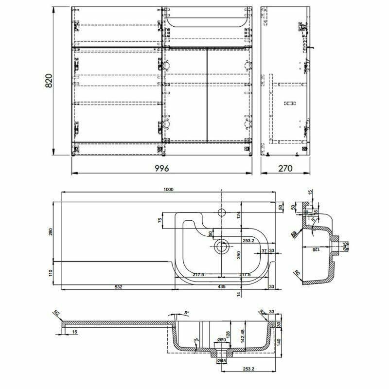 Bathroom Furniture Combination Unit with Basin and Worktop 1000mm Rh Oak