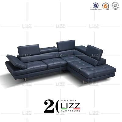 Nordic Chic Style Modern Wooden Living Room Couch Furniture Luxury Italian Geniue Leather L Shape Sofa