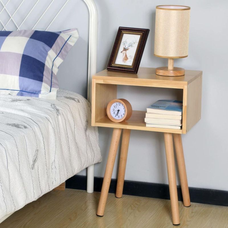 Solid Wood Nightstand MID-Century Modern Bedside Table Minimalist and Practical End Side Table, Natural Wood