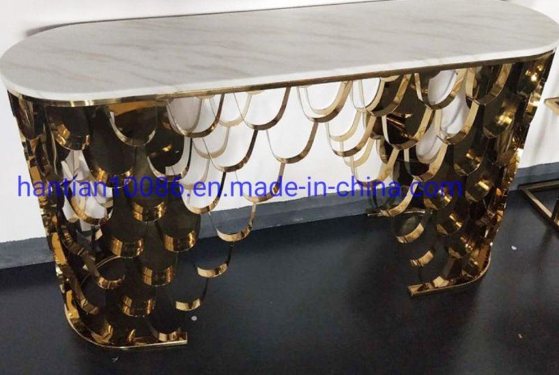 Hot Sale Stone Top Hotel Hall Stainless Steel Marble Top Rectangular Console Table