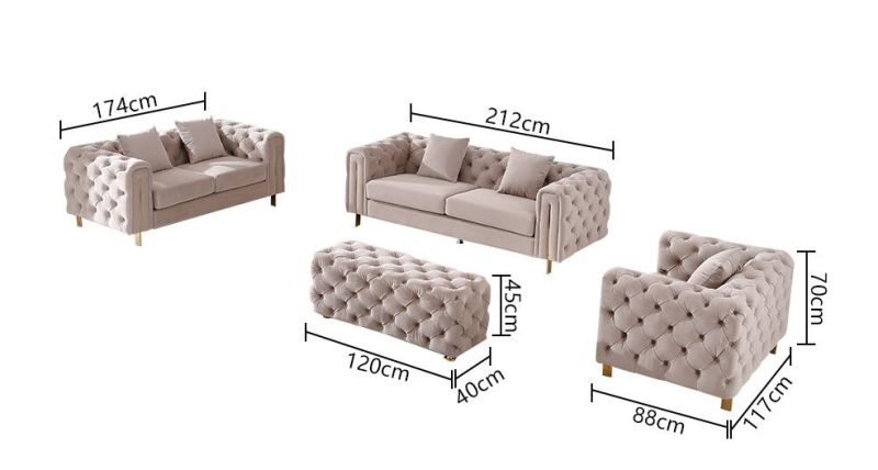 Modern Exclusive European Design Green Couch Leisure Home Furniture Set Wholesale Button Tufted Velvet Fabric Sofa for Living Room