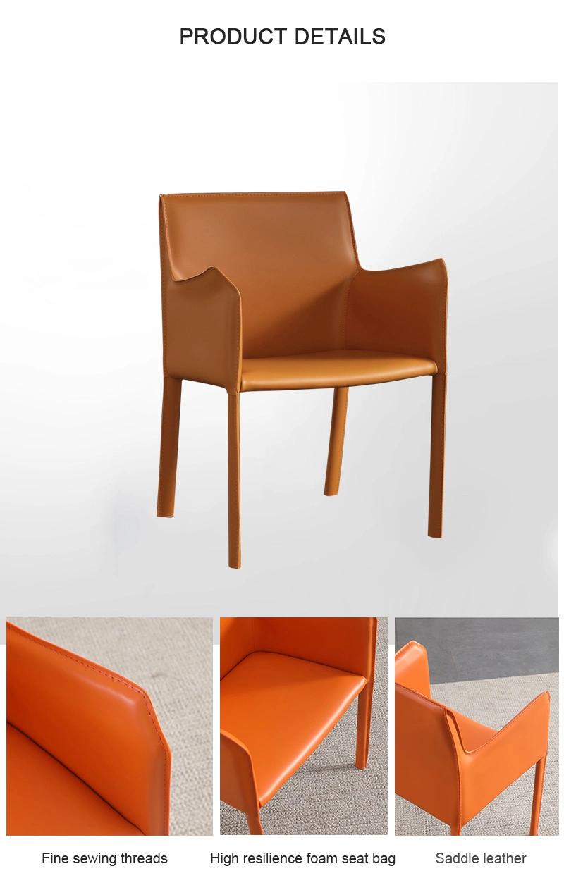 Modern Furniture Upholstered Saddle Leather Dining Chairs with Arms