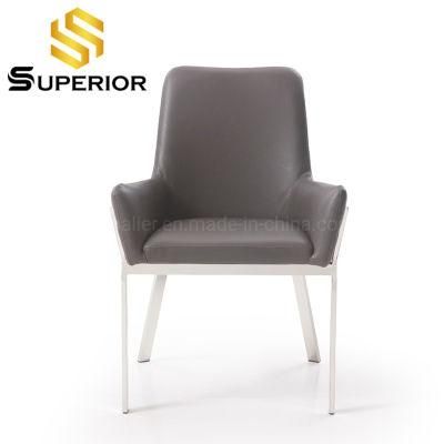 European Simple Silver Metal Leg Brown Faux Leather Restaurant Chairs