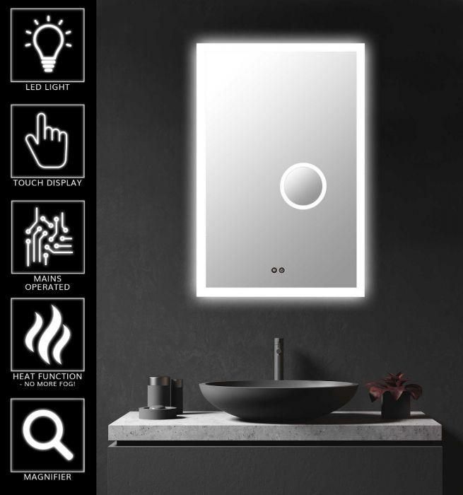 Neutype Wall Mounted Bathroom Mirrors Dimmable Lighting Mirror with Built-in Circular Magnifier 3X