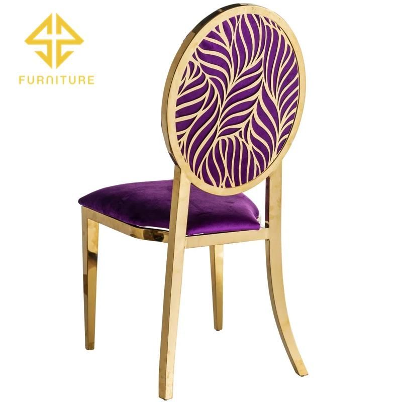 Stainless Steel Hotel Event Furniture Gold Metal Frame Velvet Cushion Wedding Chairs for Dining