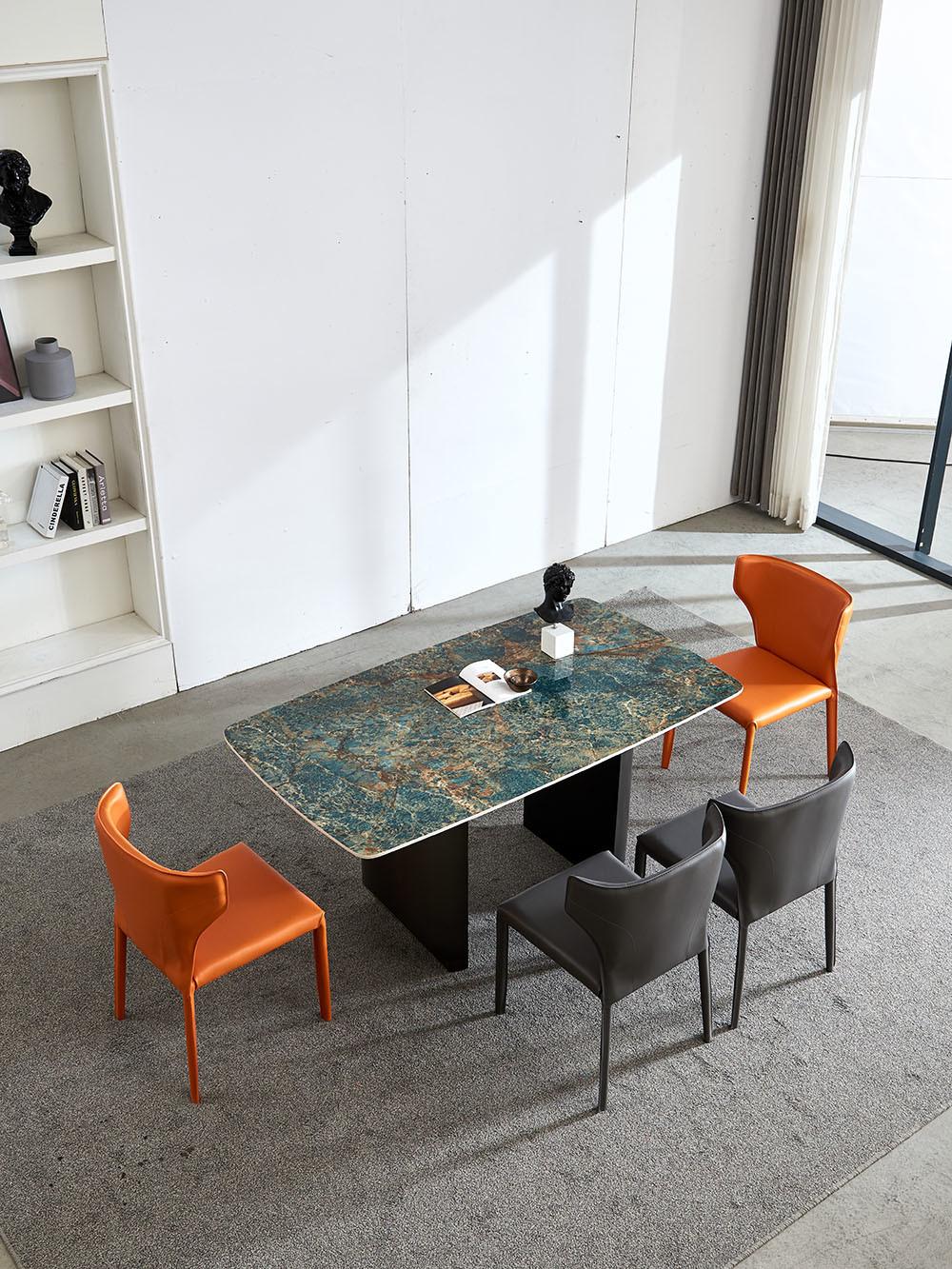 Home Apartment Furniture Titanium Green Marble Rock Beam Table