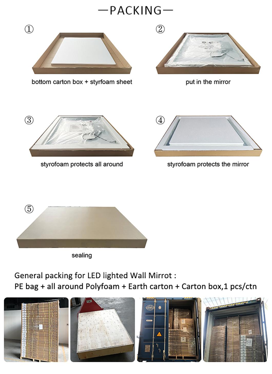 Rectangular Bathroom Mirror Glass Custom with Light Sensor