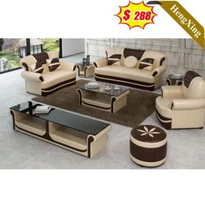 Modern Home Living Room Furniture PU Leather Sofa Set Wooden Frame Brown Color 3-Seat Sofa