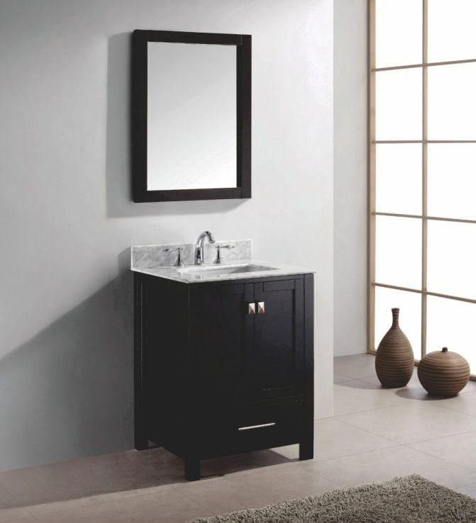 High Quality Single Gray Oak Solid Wood Bathroom Dresser Vanity Cabinet with Marble Countertop