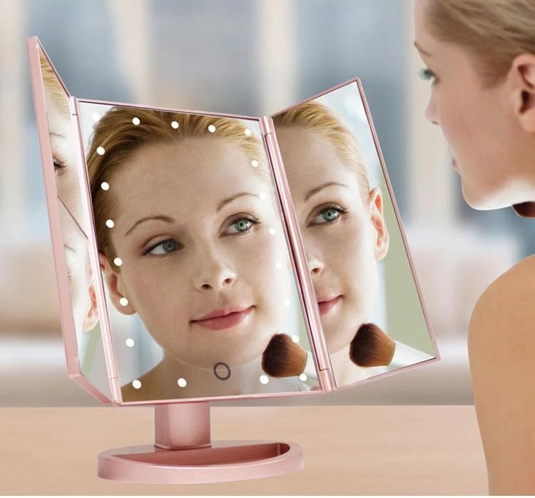 Top-Rank Selling Trifold LED Makeup Dimmable Brightness Cosmetic Mirrors for Home Decorations