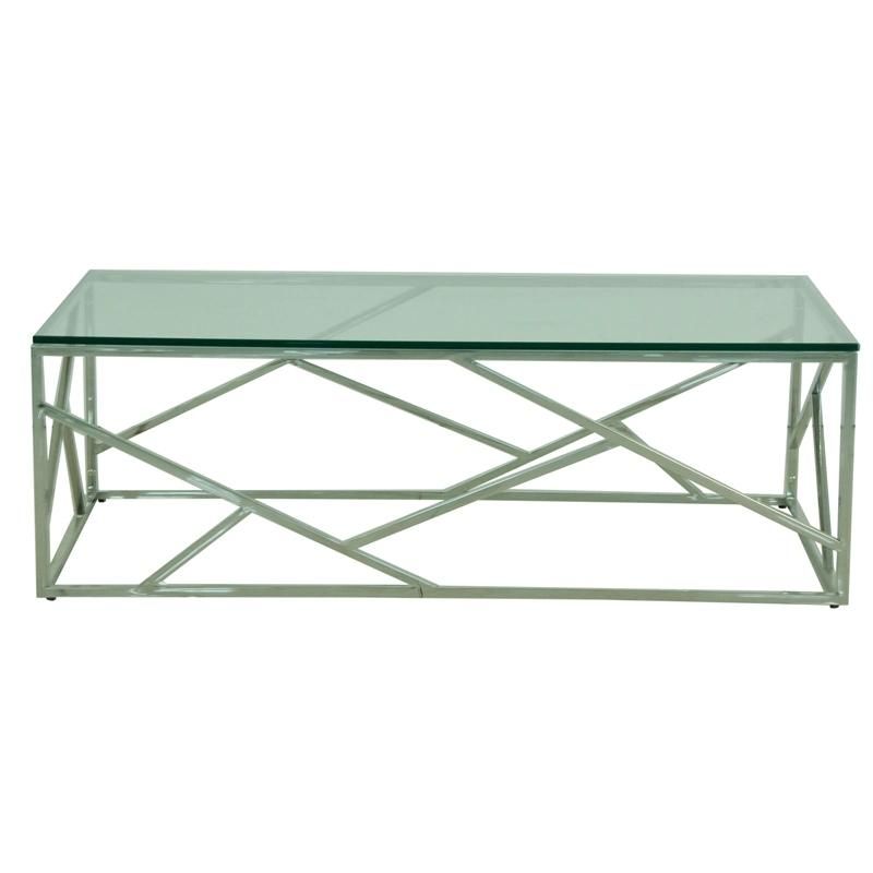 Modern Glass Top Center Design Coffee Table with Stainless Steel Legs
