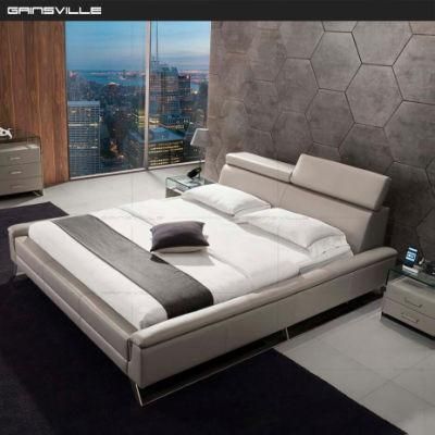 Made in China Wholesale Home Furniture Leather King Size Double Bed with Adjustable Headrest