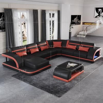 Genuine Leather Made Home Living Room U Shape Sofa Set Leisure Functional Hot Sale Office Furniture