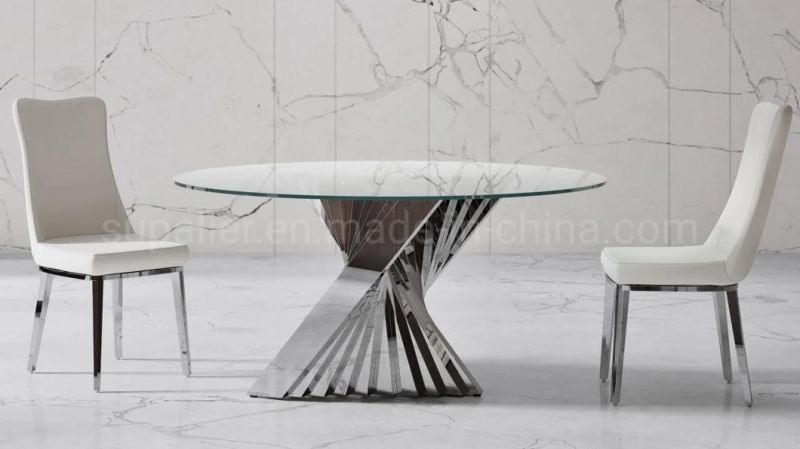 Modern Home Furniture Round Glass Dining Tables with 6 Chairs