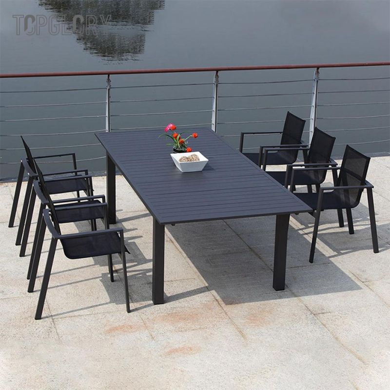 Hot Sale Modern Hotel Outdoor Patio Table Set Rattan Garden Furniture Aluminum Tube Textilene Table and Chair