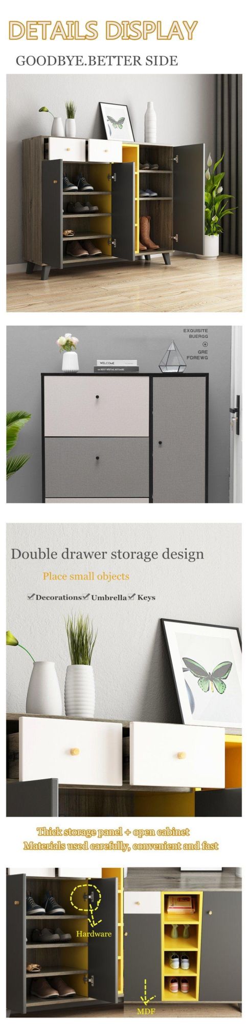 Modern Grey Cabinets Home Living Storage Rack Furniture Set