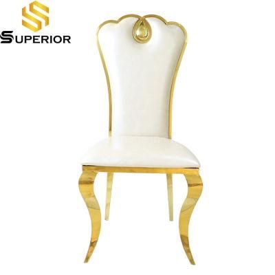 Royal Wedding Party Gold Metal PU Leather Cushion Dining Chair