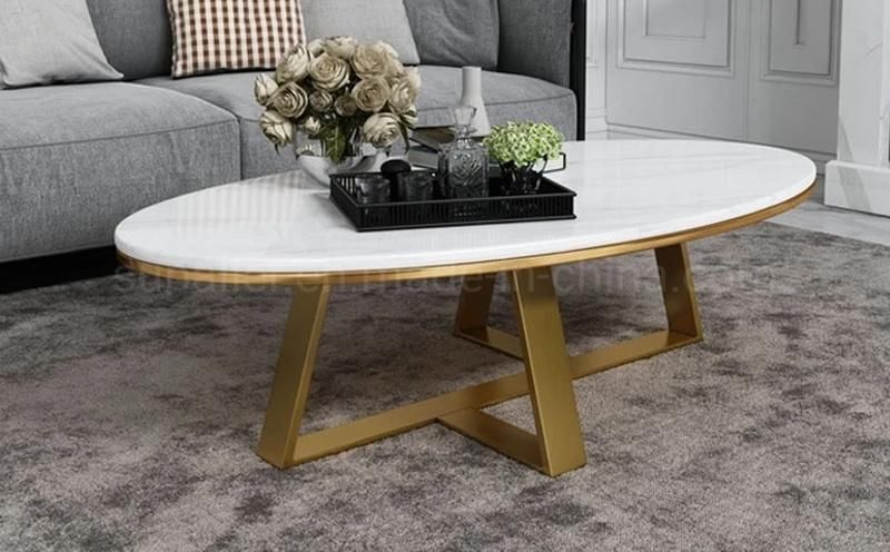 Italian Modern Oval Shape Marble White Coffee Table