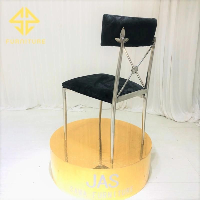 Shining Gold X Back Velvet Cushipn Stainless Steel Dining Chair Hotel Furniture Wedding Chair