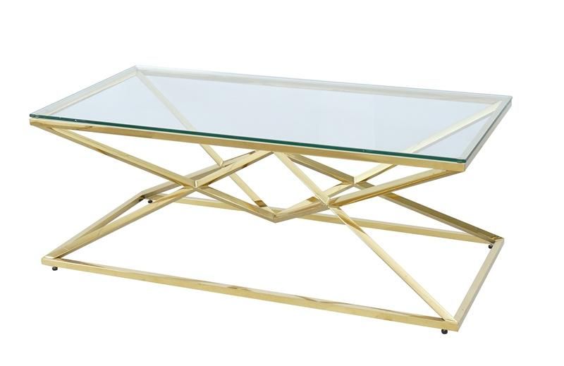 High Quality Luxury Modern Living Room Furniture Style Clear Glass Top Stainless Steel Coffee Table