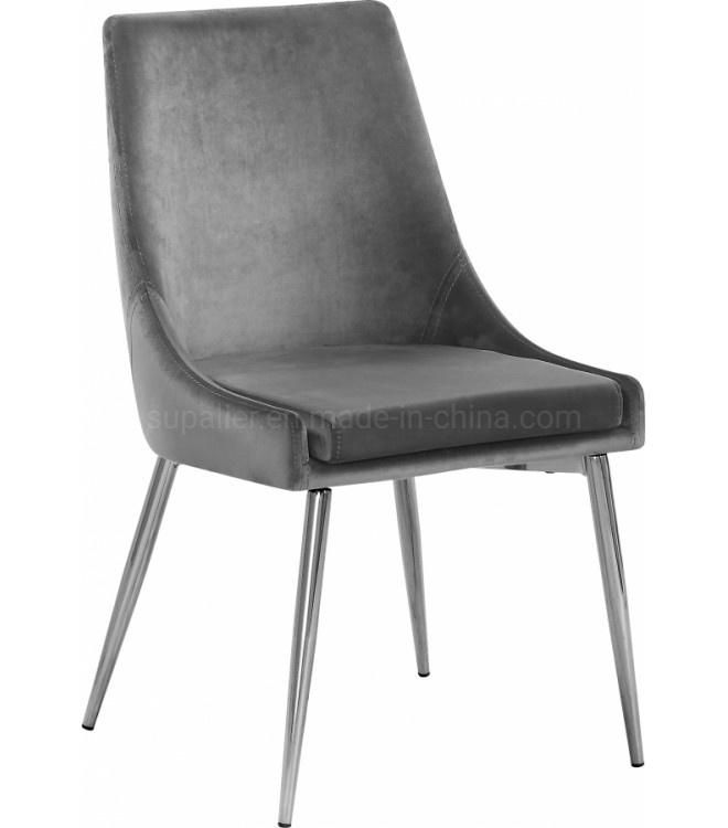 European Style Silver Stainless Steel Stand Velvet Upholstered Dining Chair