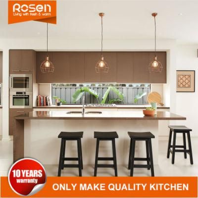 High Capacity Natural Teak Wood Veneer Kitchen Cabinet with Island