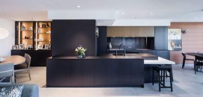 Dark Blue Joinery with Wood Grain Fitted Kitchen Toe Kicker Modern Furniture Soft-Closing Kitchen Cabinets