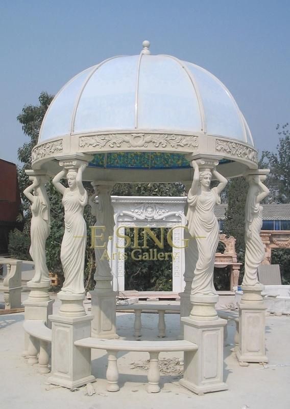 Classic Modern Marble Roman Gazebo with Lady Statue