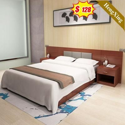 Modern Hotel Wooden Bedroom Furniture Set Side Table Melamine Wood Frame Soild Wood Double Hotel Beds