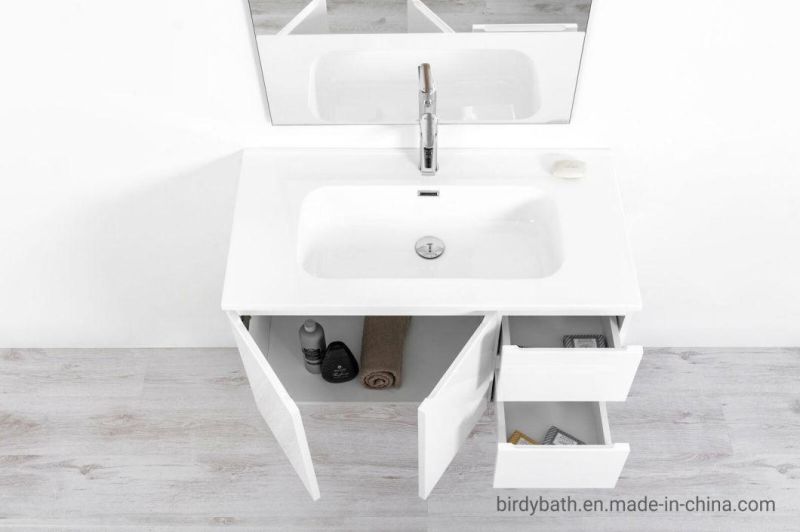 Modern Suspended Bathroom Furniture in Wood with a Large Ceramic Sink