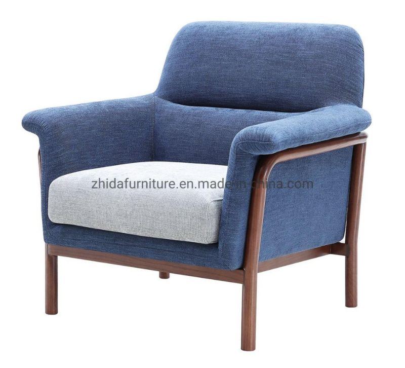 Home Furniture Blue Fabric Wooden Frame Living Room Chair