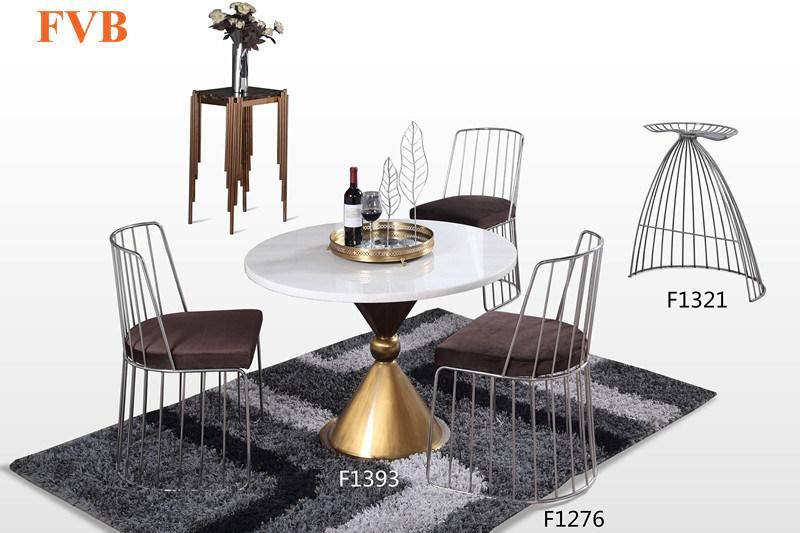 Luxurious Home Furniture Dining Set Marble Table with Rose Metal Frame 6 Chairs Leather