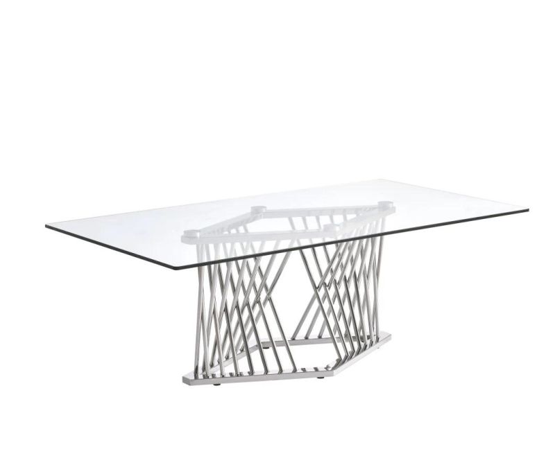 Round Tube Stainless Steel Dining Table with Glass Top