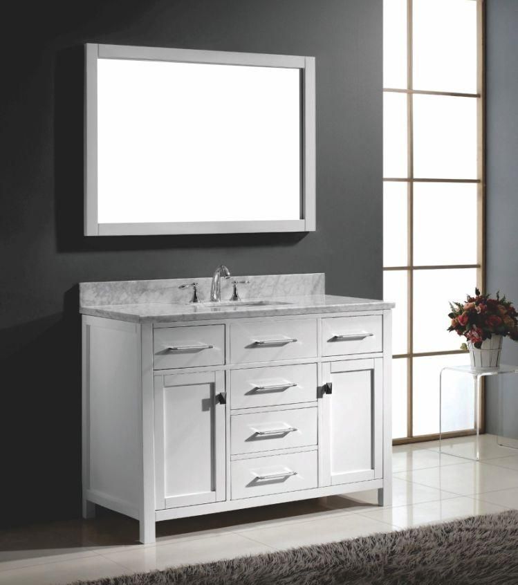 High Quality Single Gray Oak Solid Wood Bathroom Dresser Vanity Cabinet with Marble Countertop