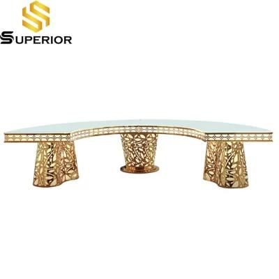 Hotel Banquet Hall Used Gold Base Illuminated Wedding Dining Table