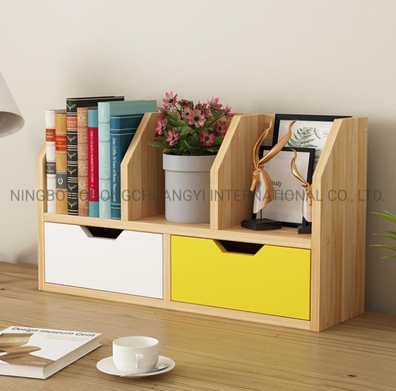 Wooden Desk Organizer Bookcase Bookshelf with Drawer