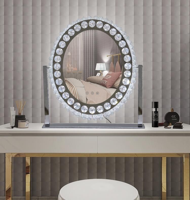 Oval Shape Desktop Crystal Makeup Mirror with Light for Make-up