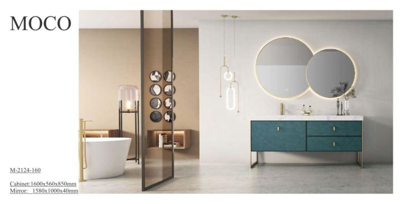 Modern Luxury New Material New Design Bathroom Cabinet with Round Mirror