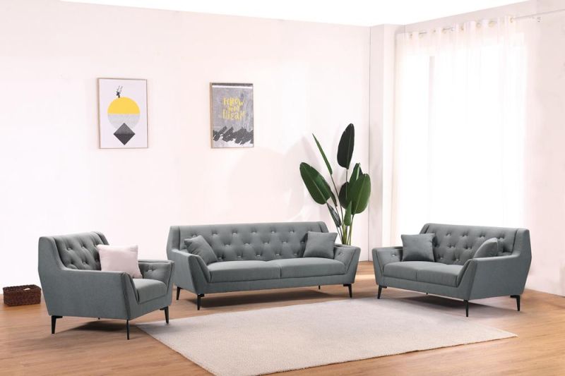Nova Design Modern Tufted Hotel Room Grey Fabric Velvet 3 Seat Sofa