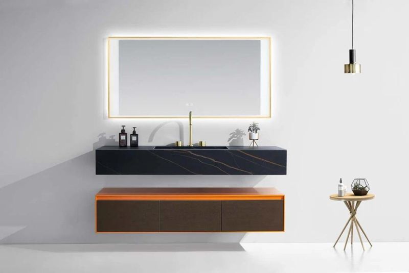 2022 New Marble Top Melamine Bathroom Vanity with LED Mirror Cabinet