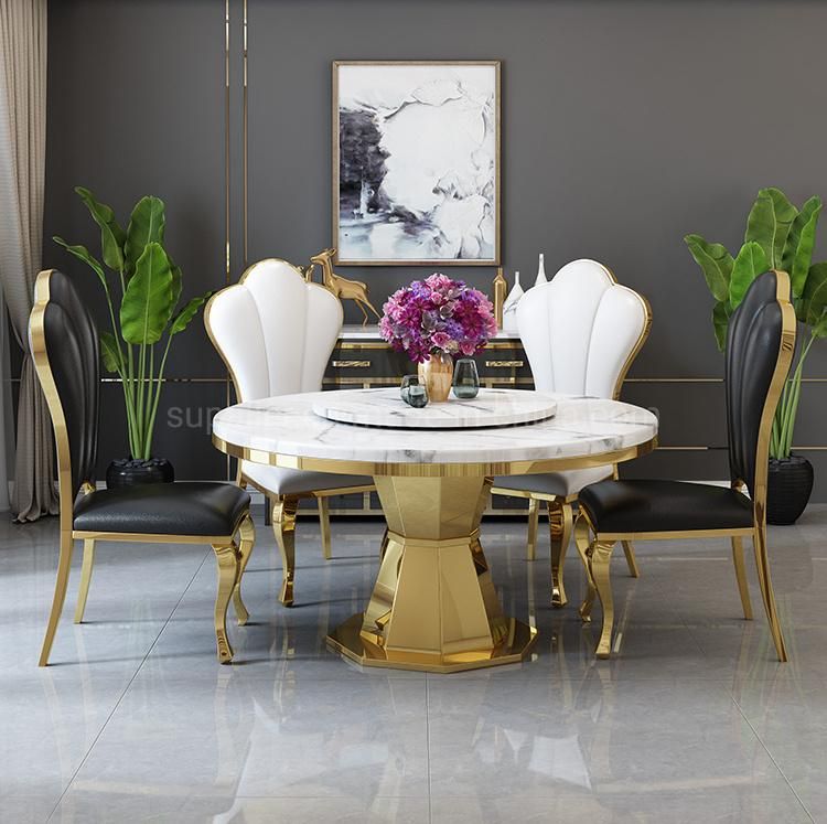 Contemporary English Luxury Gold Metal Round Shape Dining Table