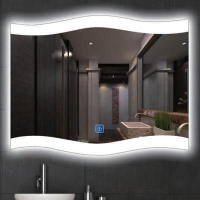 China Wholesale Modern Simple Silver Rectangle LED Toilet Mirror Salon Furniture