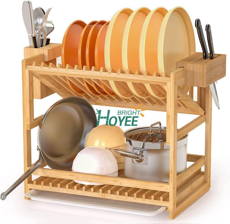 Bamboo Dish Drying Rack with Removable Flatware and Kitchen Knife Holder